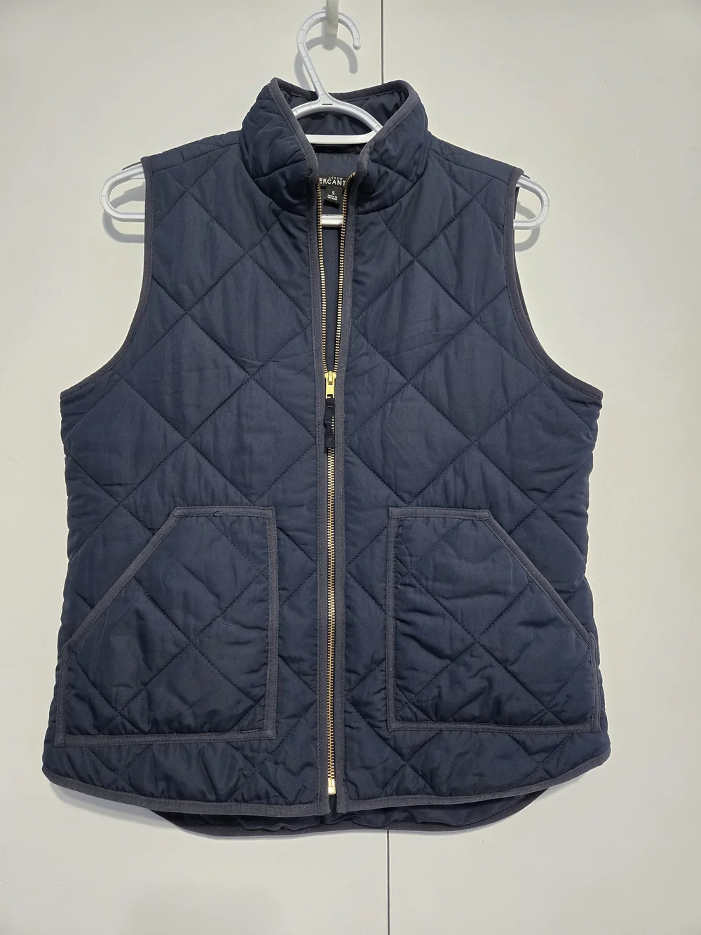 J.Crew Mercantile Quilted Vest Womens Small Navy Blue‎ Lightweight Puffer Zip